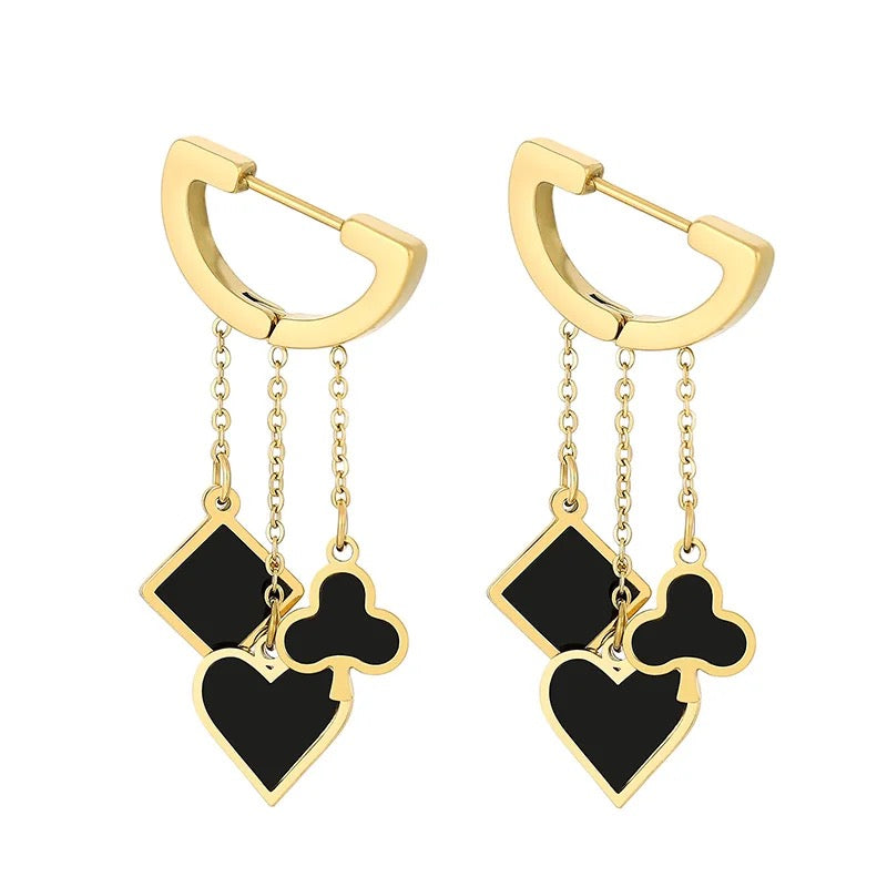 Diamond, Heart and Clover Hanging Earring