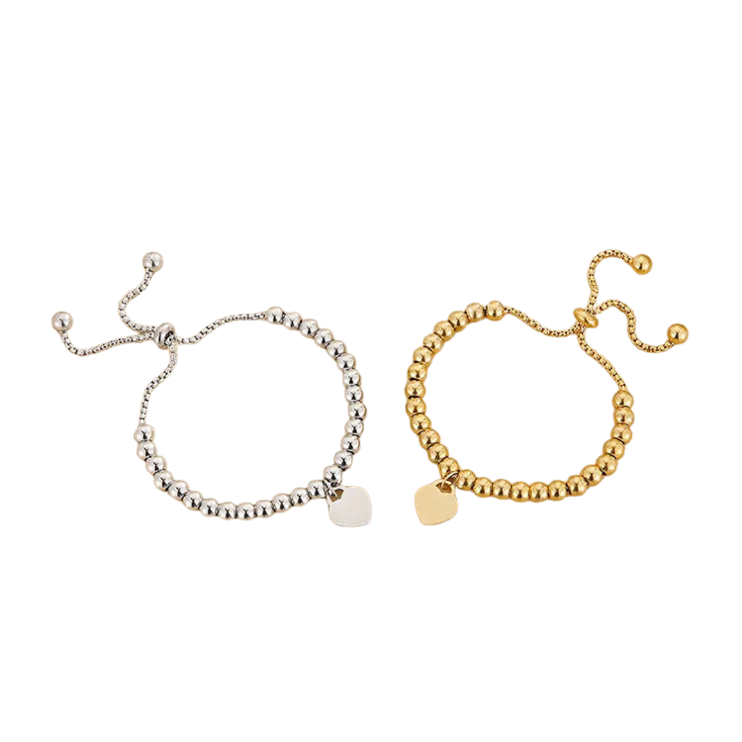 Adjustable Bracelet Round Beads 6mm with Heart