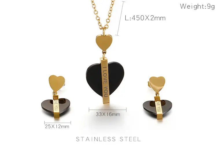 I Love You Heart Necklace and Earring Set
