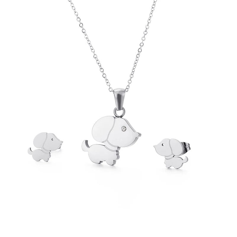 Little Puppy Necklace and Earrings Set