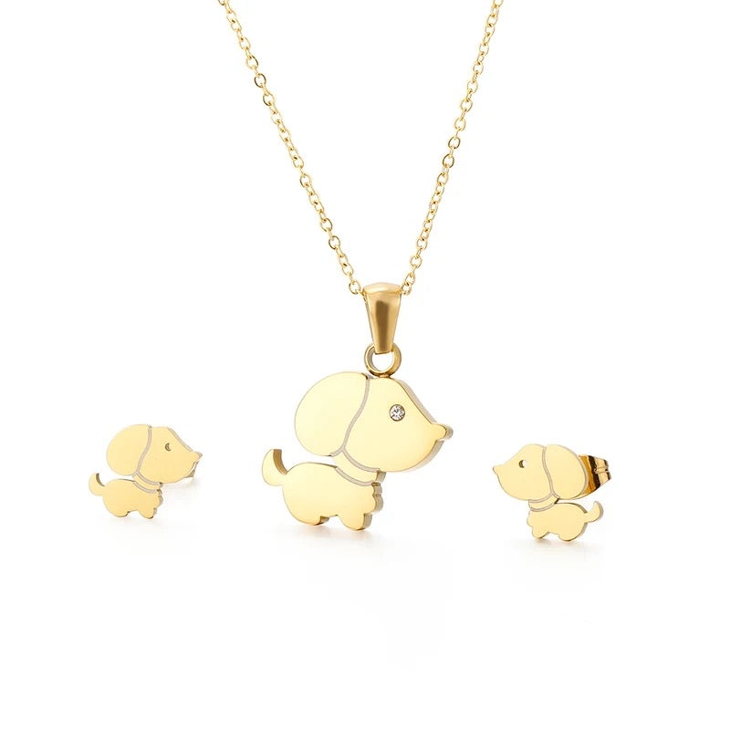 Little Puppy Necklace and Earrings Set