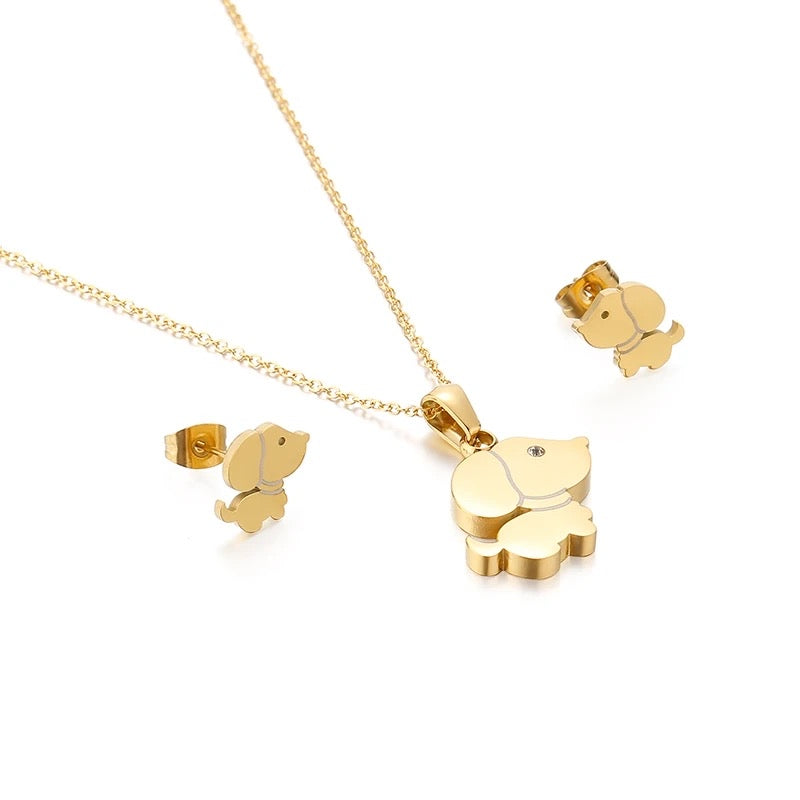 Little Puppy Necklace and Earrings Set