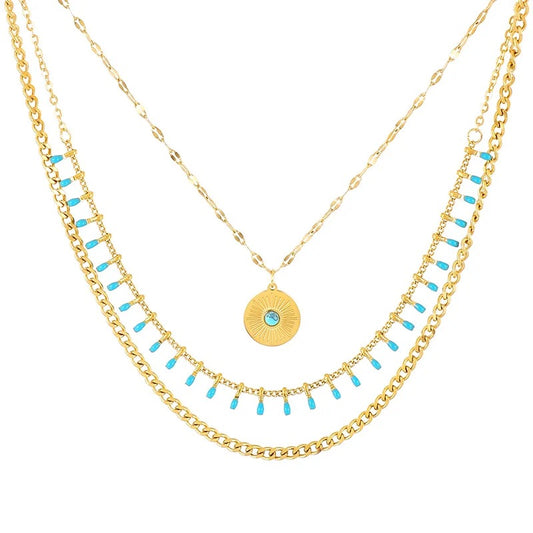 Blue Golden Three Layer Necklace