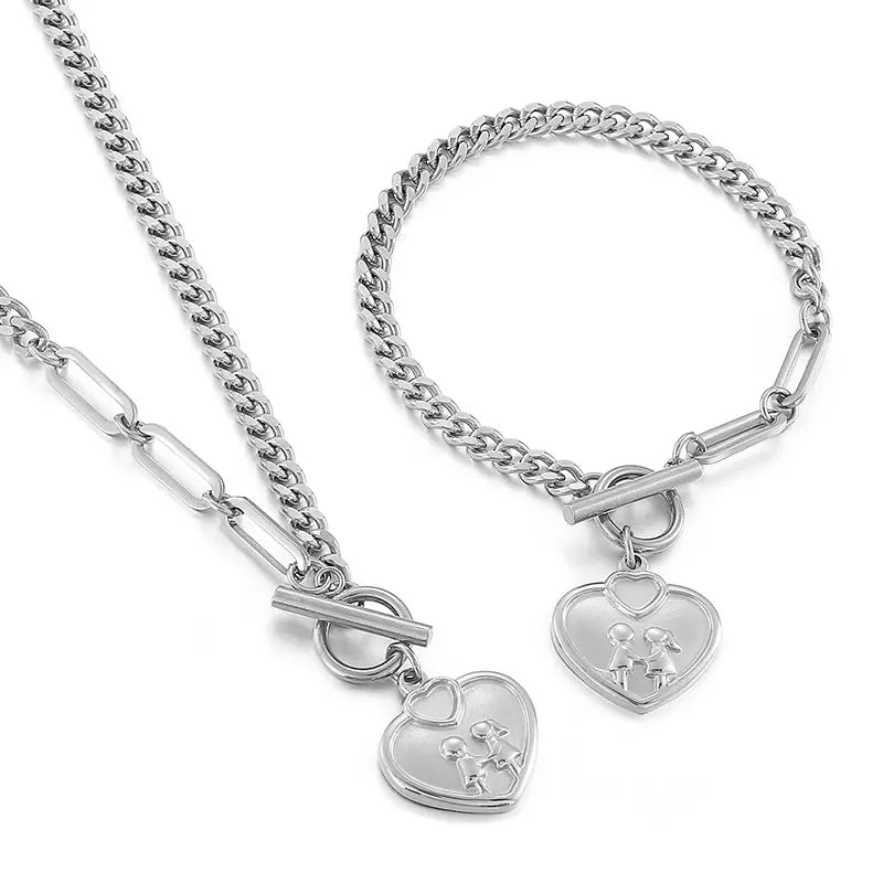 Creation Collection - Adam & Eve Love Cuban and Link Necklace and Bracelet Set