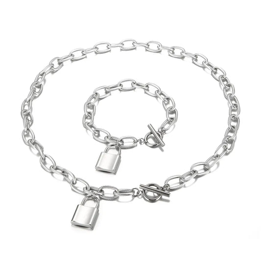 Lock Charm Necklace and Bracelet Set