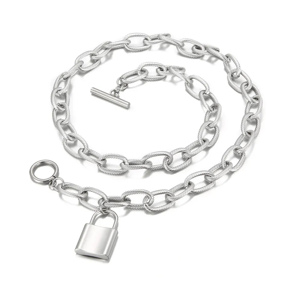 Lock Charm Necklace and Bracelet Set