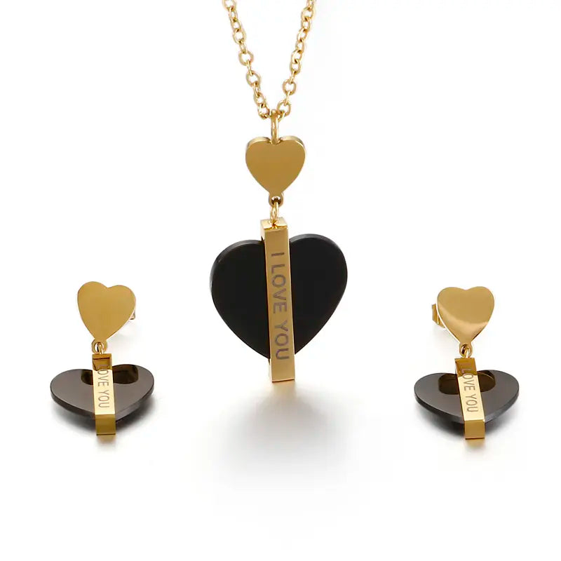 I Love You Heart Necklace and Earring Set