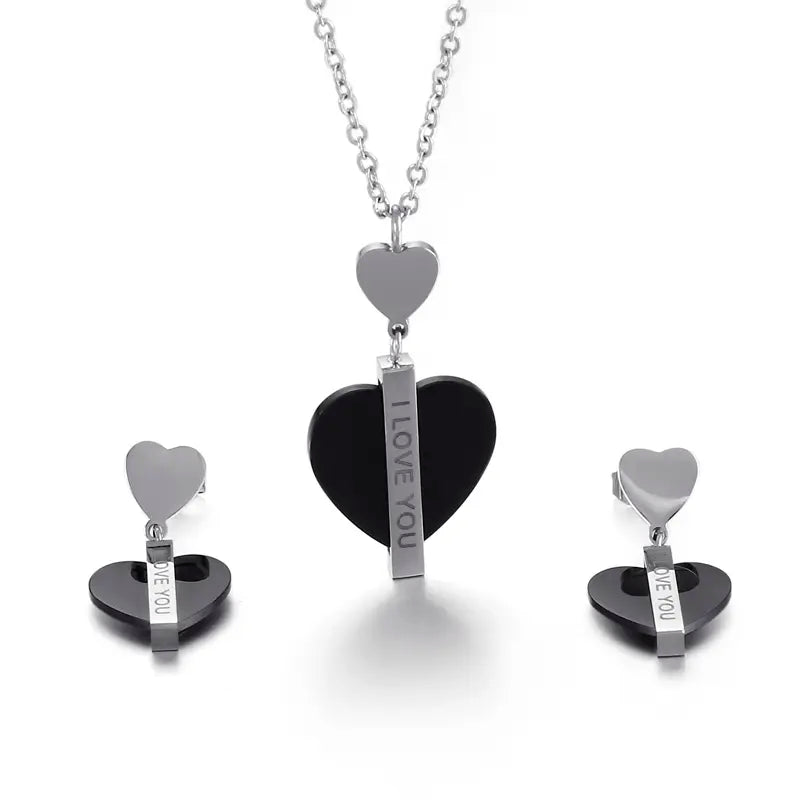 I Love You Heart Necklace and Earring Set
