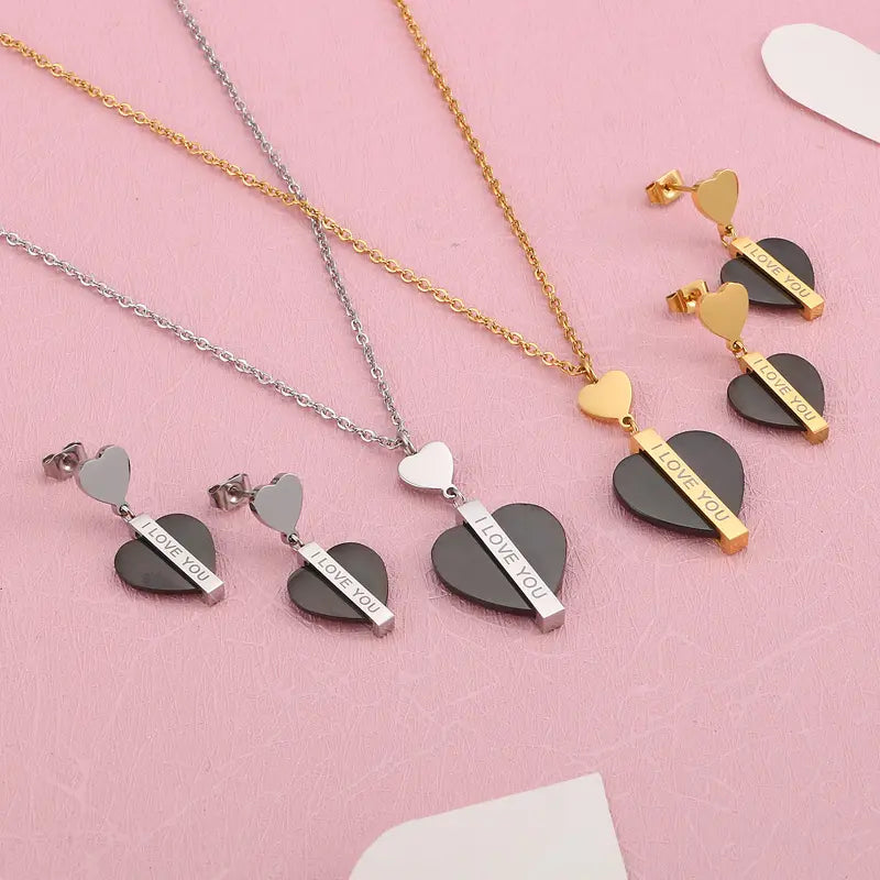 I Love You Heart Necklace and Earring Set