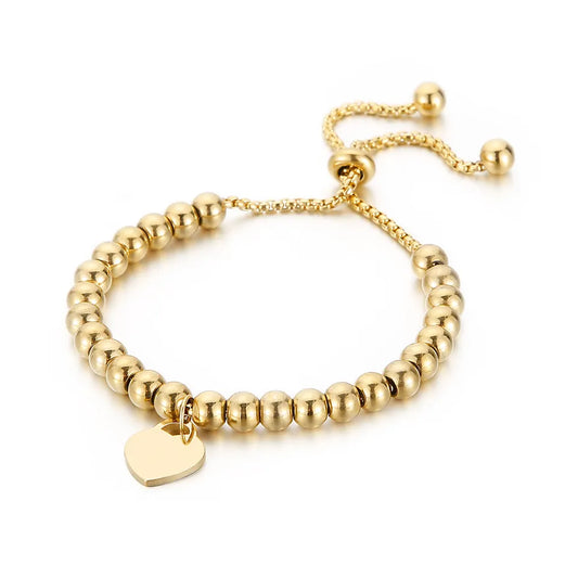 Adjustable Bracelet Round Beads 6mm with Heart
