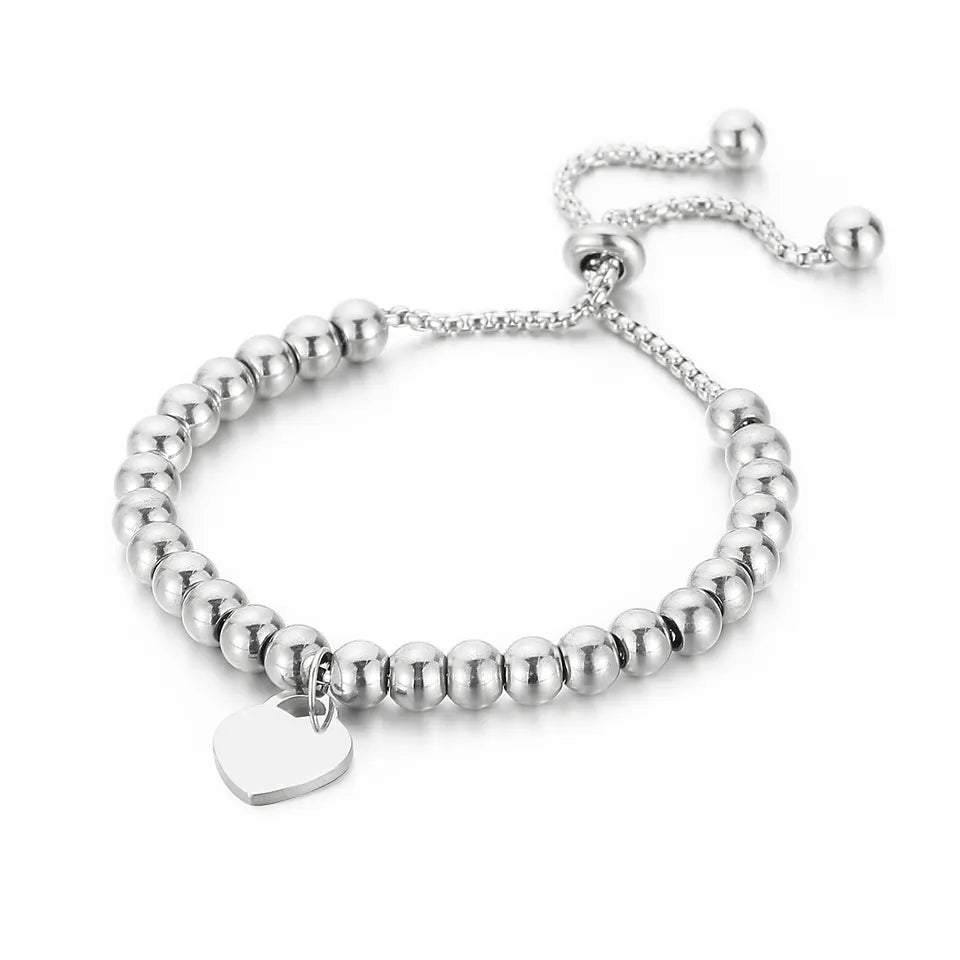 Adjustable Bracelet Round Beads 6mm with Heart